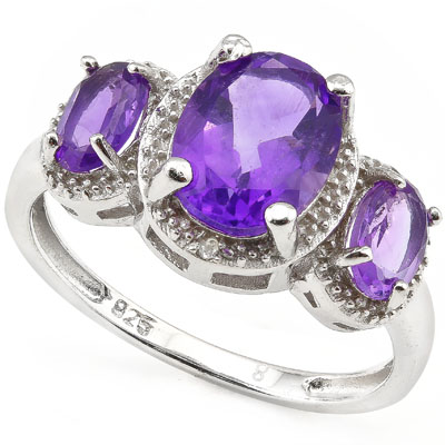 SMASHING 2.65 CARAT TW (47 PCS) AMETHYST & AMETHYST PLATINUM OVER 0.925 STERLING SILVER RING