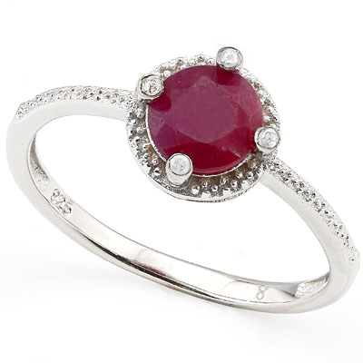 SMASHING 1.1 CARAT GENUINE RUBY WITH 4 PCS GENUINE DIAMONDS PLATINUM OVER 0.925 STERLING SILVER RING
