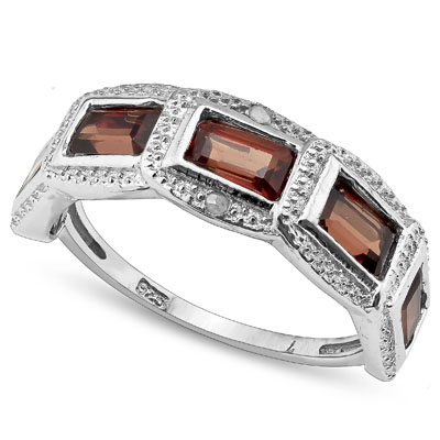 SMASHING 2.00 CARAT GARNET WITH DOUBLE GENUINE DIAMONDS PLATINUM OVER 0.925 STERLING SILVER RING