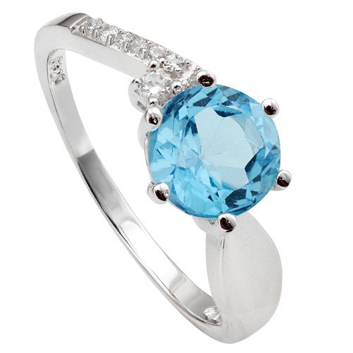 ENTHRALLING 1.65 CT BLUE TOPAZ & CREATED WHITE SAPPHIRE 0.925 STERLING SILVER W/ PLATINUM RING
