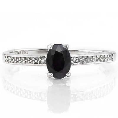 SMASHING 0.62 CARAT GENUINE SAPPHIRE WITH DOUBLE GENUINE DIAMONDS PLATINUM OVER 0.925 STERLING SILVER RING