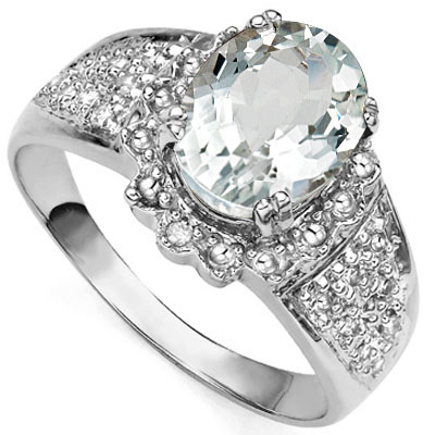 STUNNING 2.207 CARAT TW (3 PCS) AQUAMARINE & GENUINE DIAMOND PLATINUM OVER 0.925 STERLING SILVER RING