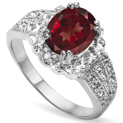 ATTRACTIVE 2.02 CT PERSIAN RED GARNET & GENUINE WHITE DIAMOND 0.925 STERLING SILVER W/ PLATINUM RING