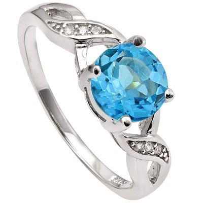 POLISHED 1.65 CT SWISS TOPAZ & 6 PCS CREATED WHITE SAPPHIRE 0.925 STERLING SILVER W/ PLATINUM RING