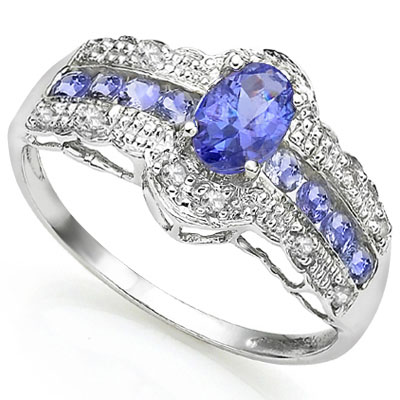 PERFECT 0.75 CARAT TW (11 PCS) GENUINE TANZANITE & GENUINE TANZANITE PLATINUM OVER 0.925 STERLING SILVER RING