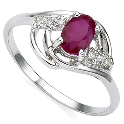 ROYAL GENUINE RUBY DOUBLE WHITE DIAMOND 0.925 STERLING SILVER W/ PLATINUM RING