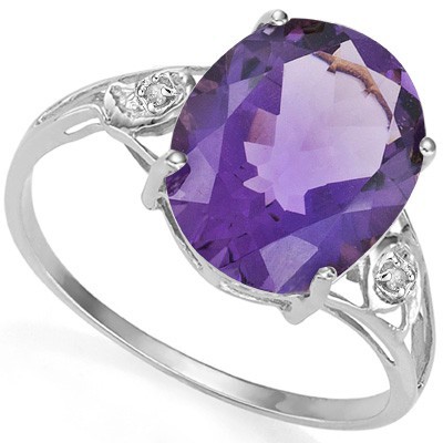 MAGNIFICENT 3.16 CT AMETHYST DOUBLE WHITE DIAMOND 0.925 STERLING SILVER W/ PLATINUM RING