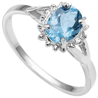 HANDSOME SKY BLUE TOPAZ DOUBLE WHITE DIAMOND 0.925 STERLING SILVER W/ PLATINUM RING