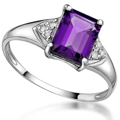 GLAMOROUS 1.49 CT AMETHYST DOUBLE WHITE DIAMOND 0.925 STERLING SILVER W/ PLATINUM RING