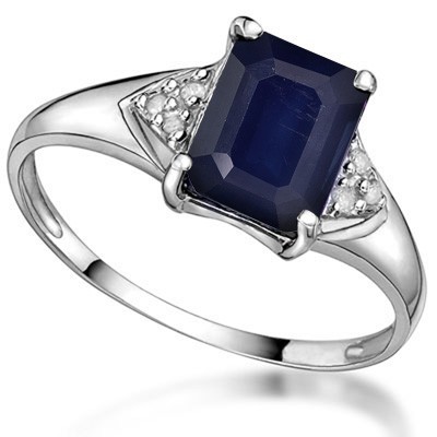 HANDSOME 1.75 CT GENUINE SAPPHIRE DOUBLE WHITE DIAMOND 0.925 STERLING SILVER W/ PLATINUM RING