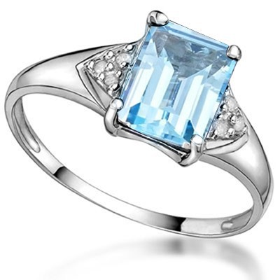 MARVELOUS 1.88 CARAT BLUE GEMSTONE WITH DOUBLE GENUINE DIAMONDS PLATINUM OVER 0.925 STERLING SILVER RING