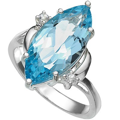 STUNNING! 5.93 CT BLUE TOPAZ DOUBLE WHITE DIAMOND 0.925 STERLING SILVER W/ PLATINUM RING