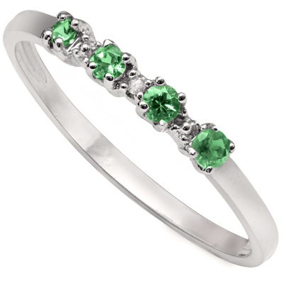 SPECTACULAR FOREST GREEN EMERALD & WHITE DIAMOND 0.925 STERLING SILVER W/ PLATINUM RING
