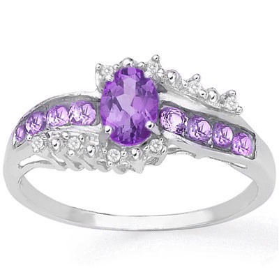 BRILLIANT 0.68 CARAT TW (11 PCS) AMETHYST & AMETHYST PLATINUM OVER 0.925 STERLING SILVER RING
