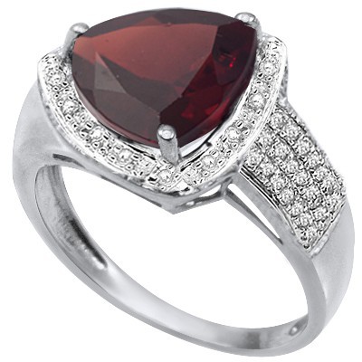 REFRESHING 3.44 CARAT GARNET DOUBLE WHITE DIAMOND 0.925 STERLING SILVER W/ PLATINUM RING