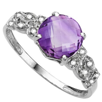 STUNNING FLORAL LAVENDER AMETHYST DOUBLE WHITE DIAMOND 0.925 STERLING SILVER W/ PLATINUM RING