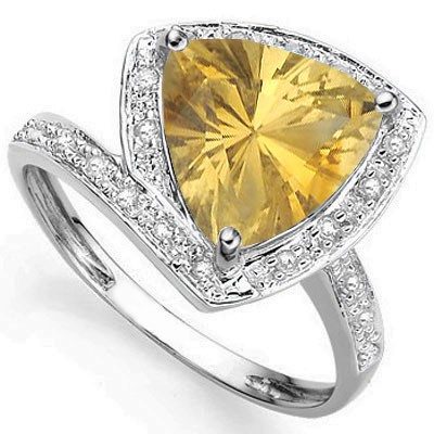 ALLURING 2.97 CT CITRINE WITH DOUBLE DIAMOND 0.925 STERLING SILVER W/ PLATINUM RING