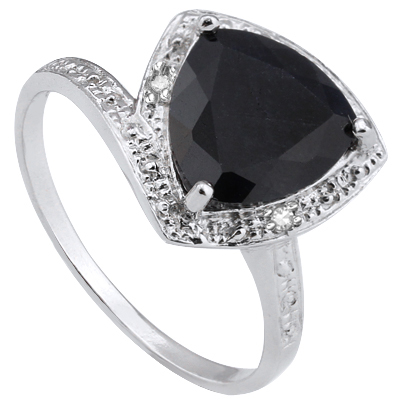 HUGE 3.11 CT GENUINE BLACK SAPPHIRE DOUBLE GENUINE DIAMOND 0.925 STERLING SILVER W/ PLATINUM RING