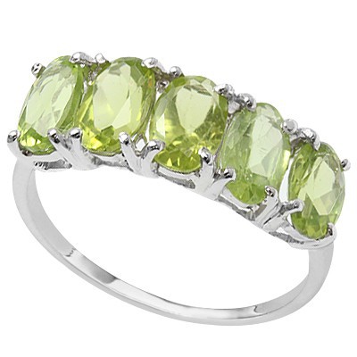 ROMANTIC MULTIPLE GREEN PERIDOT 0.925 STERLING SILVER W PLATINUM RING