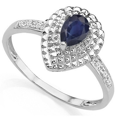 EXCLUSIVE MIDNIGHT BLUE BLACK SAPPHIRE DOUBLE WHITE DIAMOND 0.925 STERLING SILVER W/ PLATINUM RING