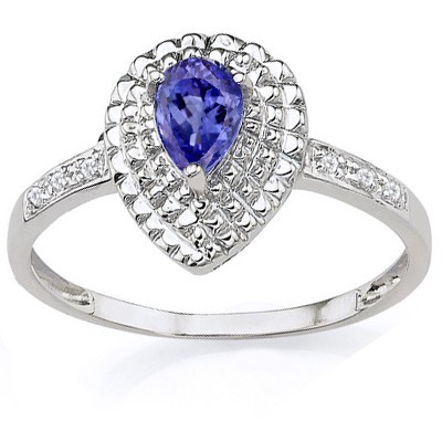 ELEGANT! GENUINE TANZANITE & DOUBLE DIAMONDS 0.925 STERLING SILVER W/ PLATINUM RING
