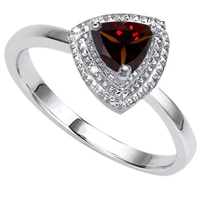 SPLENDID PERSIAN RED GARNET DOUBLE WHITE DIAMOND 0.925 STERLING SILVER W/ PLATINUM RING