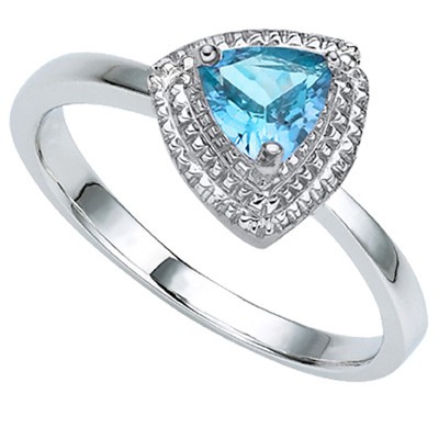 DELICATE SKY BLUE TOPAZ DOUBLE WHITE DIAMOND 0.925 STERLING SILVER W/ PLATINUM RING