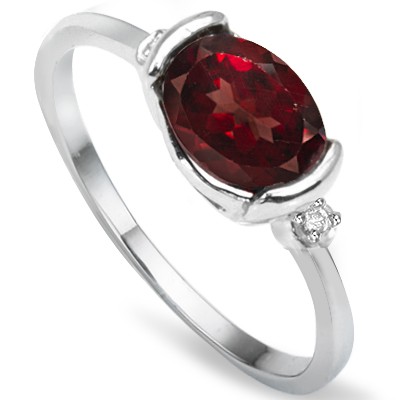 ELEGANT PERSIAN RED GARNET & WHITE DIAMOND 0.925 STERLING SILVER W/ PLATINUM RING