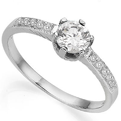 CAPTIVATING 0.61 CARAT TW WHITE TOPAZ WITH DOUBLE GENUINE DIAMONDS PLATINUM OVER 0.925 STERLING SILVER RING