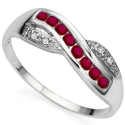 SHIMMERING 8 PCS GENUINE RED RUBY, DOUBLE WHITE DIAMOND 0.925 STERLING SILVER W/ PLATINUM RING