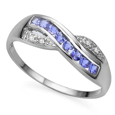 HANDSOME GENUINE TANZANITE DOUBLE WHITE DIAMOND 0.925 STERLING SILVER W/ PLATINUM RING