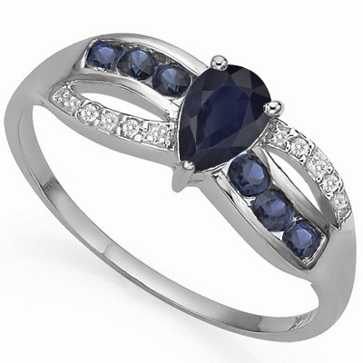 WONDERFUL GENUINE BLACK SAPPHIRE & 6 PCS BLACK SAPPHIRE 0.925 STERLING SILVER W/ PLATINUM RING