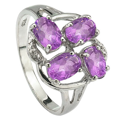 LOVELY 1.90 CT AMETHYST WITH DOUBLE GENUINE DIAMONDS 0.925 STERLING SILVER W/ PLATINUM RING