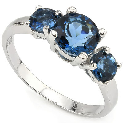 BEAUTIFUL 1.36 CT LONDON BLUE TOPAZ WITH DOUBLE LONDON BLUE TOPAZ 0.925 STERLING SILVER W/ PLATINUM RING