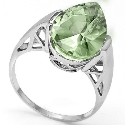 ELEGANT 4.57 CT LIGHT GREEN TEA AMETHYST 0.925 STERLING SILVER W/ PLATINUM RING
