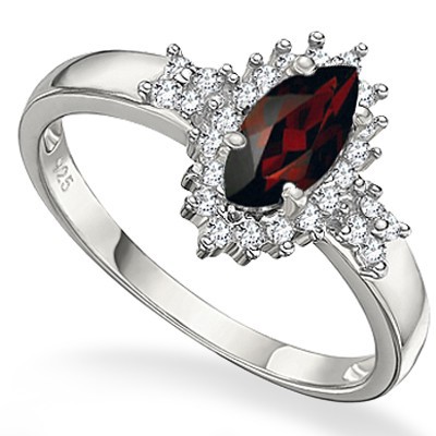 DEEP RASPBERRY RED GARNET & (SI) WHITE DIAMOND 0.925 STERLING SILVER W/ PLATINUM RING