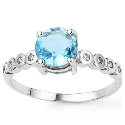 Nice! 1.60 Ct Sky Blue Topaz Double White Diamond 0.925 Sterling Silver W/ Platinum Ring