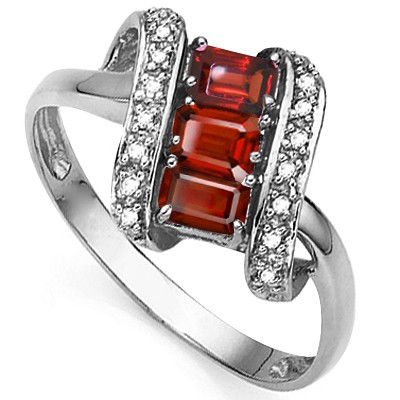 CONTRACTED PERSIAN RED GARNET DOUBLE WHITE DIAMOND 0.925 STERLING SILVER W/ PLATINUM RING