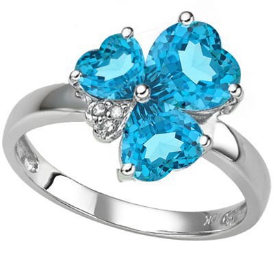 BLUE LOVE!! SKY BLUE TOPAZ & TRIPLE GENUINE WHITE DIAMOND 0.925 STERLING SILVER RING