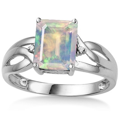 EXCLUSIVE 1.86 CT MOONLIGHT OPAL DOUBLE WHITE DIAMOND 0.925 STERLING SILVER W/ PLATINUM RING