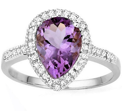 EXQUISITE 1.62 CT AMETHYST WITH DOUBLE GENUINE DIAMONDS 0.925 STERLING SILVER W/ PLATINUM RING