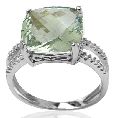 HUGE 6.58 CT GREEN AMETHYST DOUBLE WHITE DIAMOND 0.925 STERLING SILVER W/ PLATINUM RING