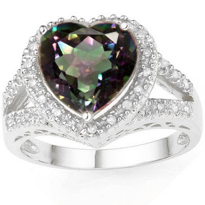 RAINBOW 4.14 CT MYSTIC TOPAZ DOUBLE WHITE DIAMOND 0.925 STERLING SILVER W/ PLATINUM RING