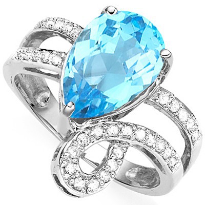 GLAMOROUS 3.55 CT SKY BLUE TOPAZ DOUBLE WHITE DIAMOND 0.925 STERLING SILVER W/ PLATINUM RING