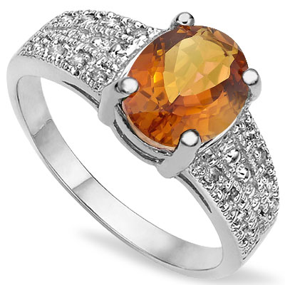 CHARMING 1.75 CT AZOTIC MYSTIC GEMSTONE WITH DOUBLE GENUINE DIAMONDS PLATINUM OVER 0.925 STERLING SILVER RING
