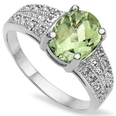 GLAMOROUS LIGHT GREEN TEA AMETHYST 0.925 STERLING SILVER W/ PLANITUM RING