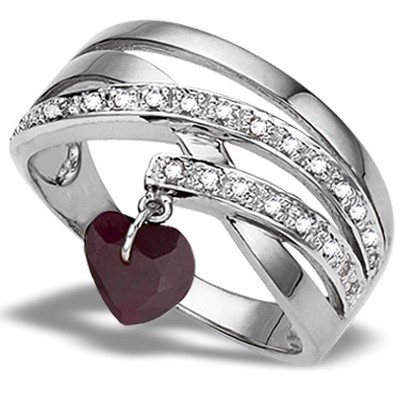 HEART LOVING GENUINE RUBY & (SI) GENUINE DIAMOND 0.925 STERLING SILVER W/ PLATINUM RING