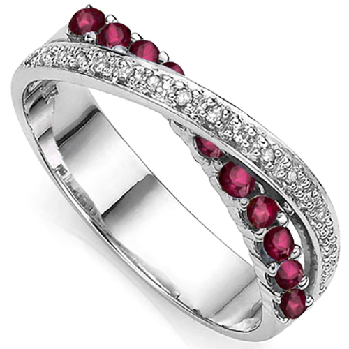 EXCELLENT! 11 PCS GENUINE BURGUNDY RUBY DOUBLE WHITE DIAMOND 0.925 STERLING SILVER W/ PLATINUM RING