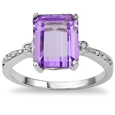 PRICELESS 2.96 CT AMETHYST WITH DOUBLE GENUINE DIAMONDS 0.925 STERLING SILVER W/ PLATINUM RING