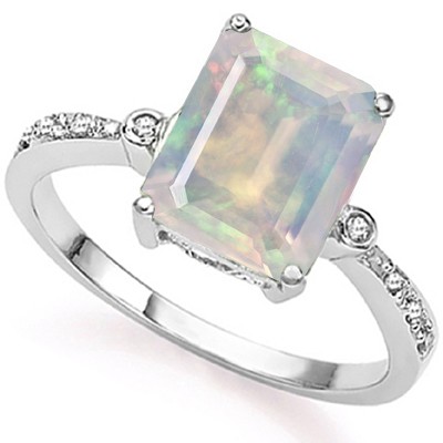 FABULOUS 2.60 CT FIRE OPAL DOUBLE WHITE DIAMOND 0.925 STERLING SILVER W/ PLATINUM RING